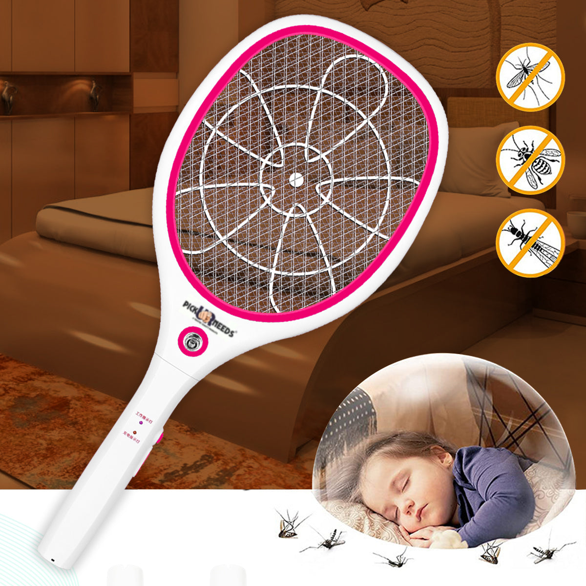 Pick Ur Needs High Quality Mosquito Racket/Bat with Torch with Wire Ch