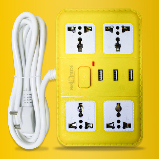 Pick Ur Needs® Extension Cord Board with 3 USB Charging Ports and 4 Socket -10 Amp Heavy Duty for Multiple Devices Smartphone Tablet Laptop