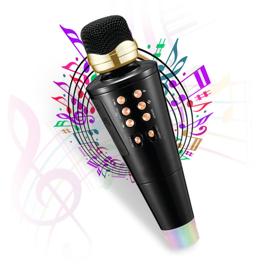 Pick Ur Needs® 2 in1 Karaoke Microphone & Bluetooth Speaker with LED Light Wireless Connection Player with Recording + USB+FM